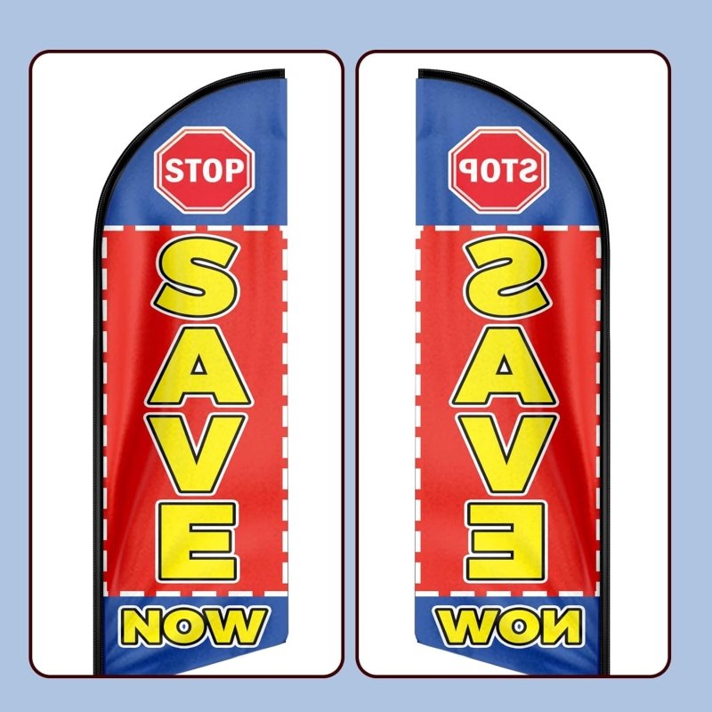 8FT Stop Save Now Advertising Swooper Flag(Flagpole Not Included 3.4)