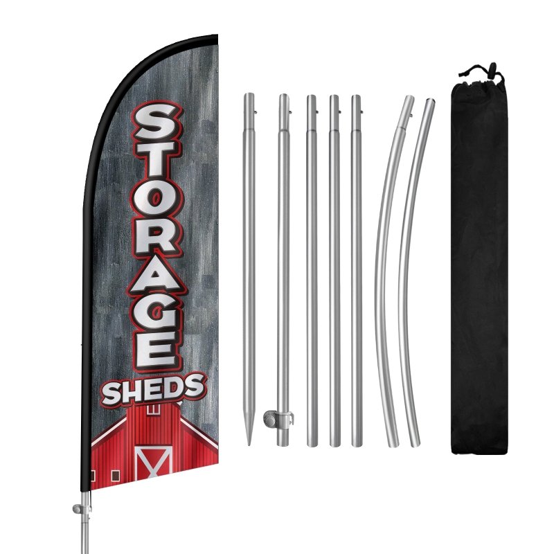 8FT Storage Sheds Banner Feather Flag with Stainless Steel Pole Kit(2m flag set)