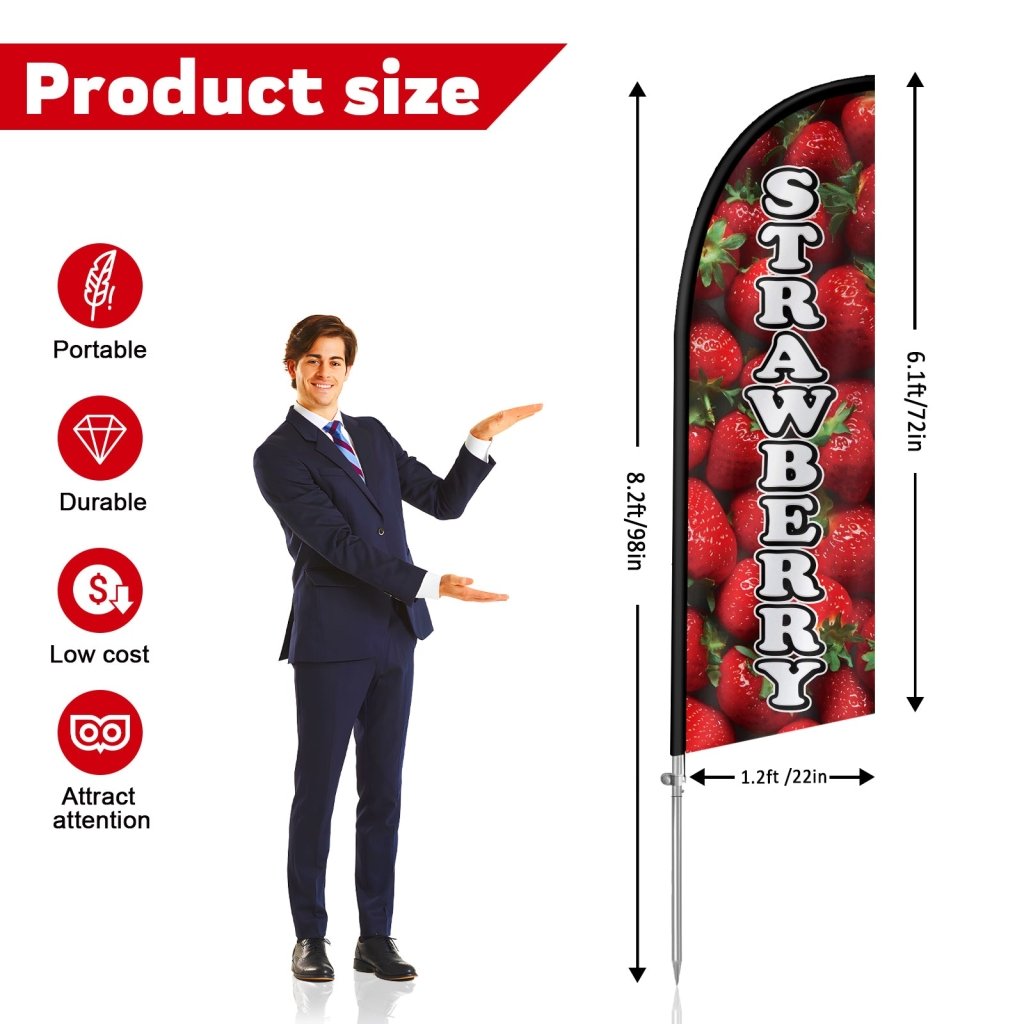 8FT Strawberry Feather Flag with Stainless Steel Pole Kit(2m flag set)