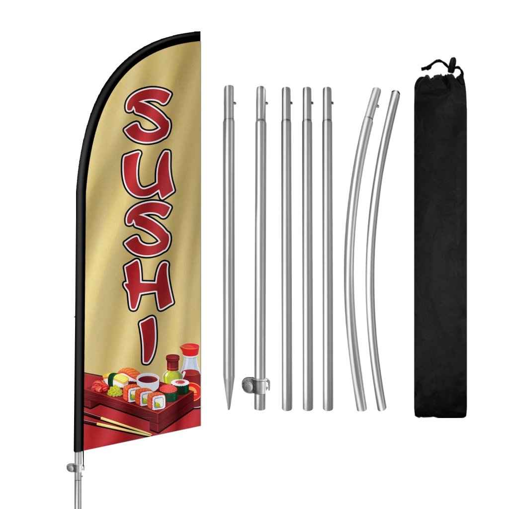 8FT Sushi Sign Feather Flag with Stainless Steel Pole Kit(2m flag set)