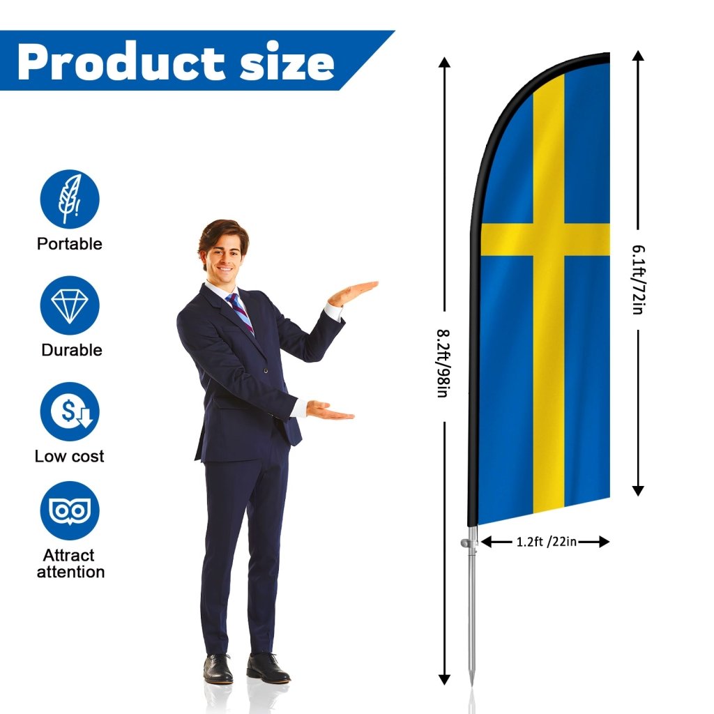 8FT Sweden Feather Flag with Stainless Steel Pole Kit(2m flag set)