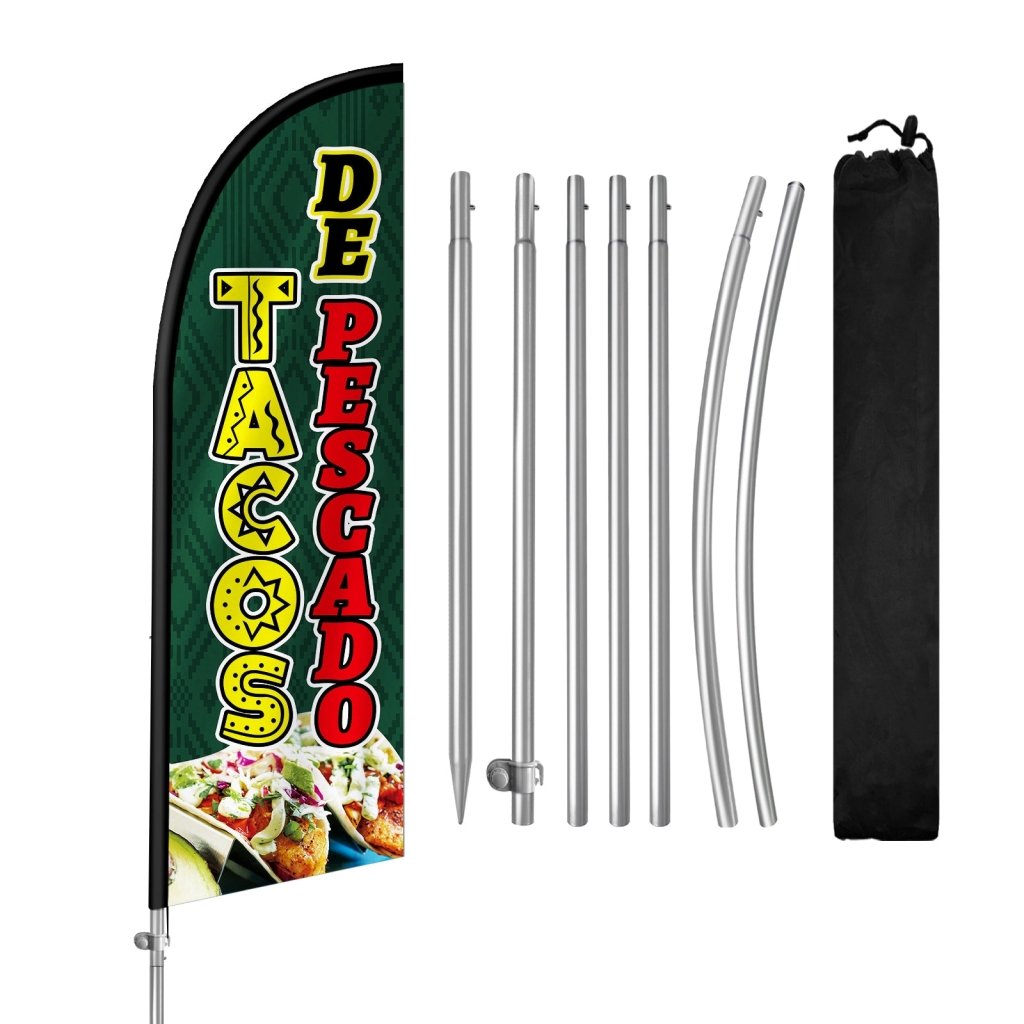 8FT Tacos De Pescado Feather Flag with Stainless Steel Pole Kit(2m flag set)