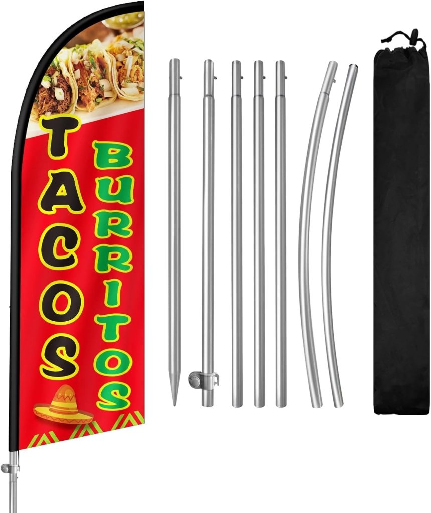 8FT Tacos Red 01 Feather Flag with Stainless Steel Pole Kit(2m flag set)