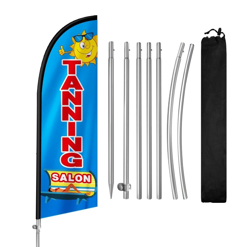 8FT Tanning Salon Blue Feather Flag with Stainless Steel Pole Kit(2m flag set)