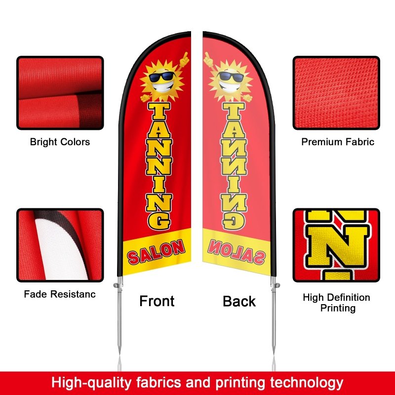 8FT Tanning Salon Red Feather Flag with Stainless Steel Pole Kit(2m flag set)