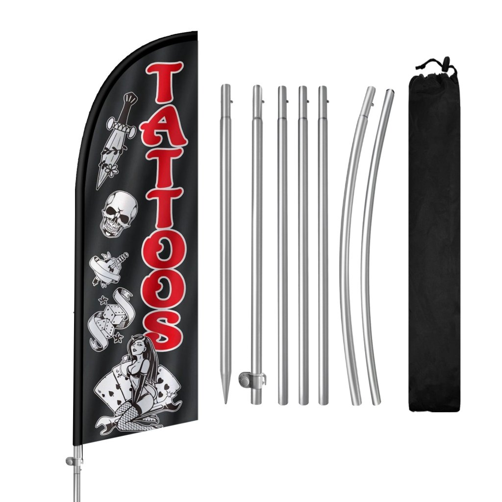 8FT Tattoos Banner Feather Flag with Stainless Steel Pole Kit(2m flag set)