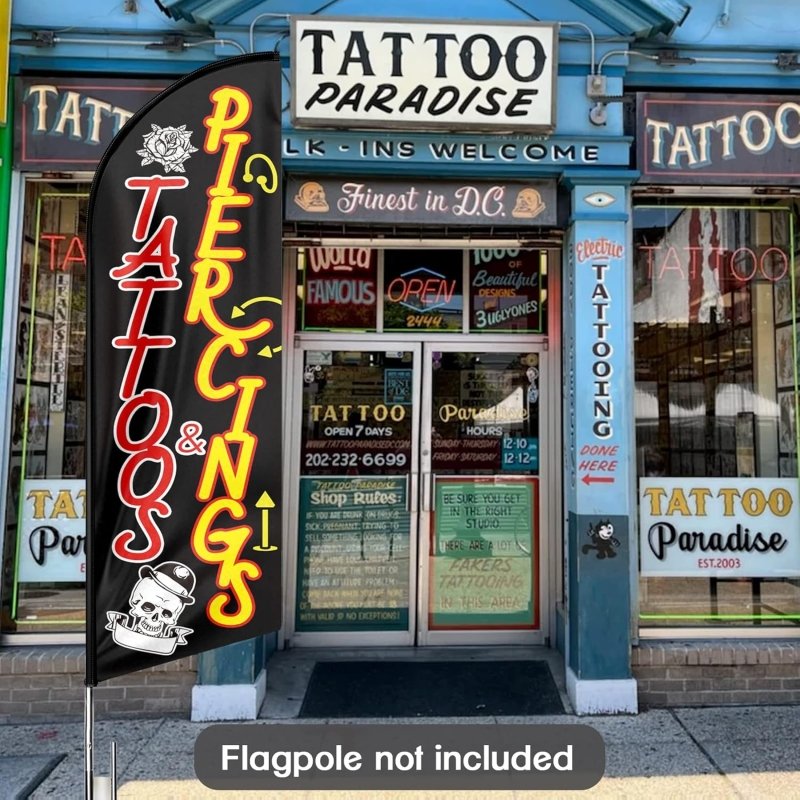 8FT Tattoos & Piercings Advertising Swooper Flag (Flagpole Not Included 3.4)