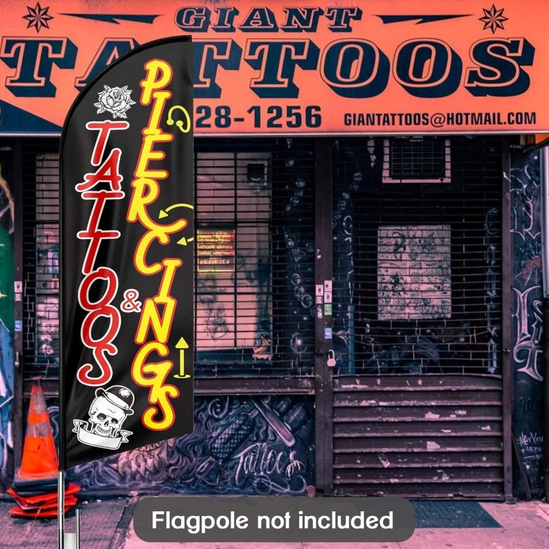 8FT Tattoos & Piercings Advertising Swooper Flag (Flagpole Not Included 3.4)