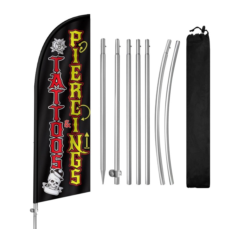 8FT Tattoos & Piercings Banner Feather Flag with Stainless Steel Pole Kit(2m flag set)