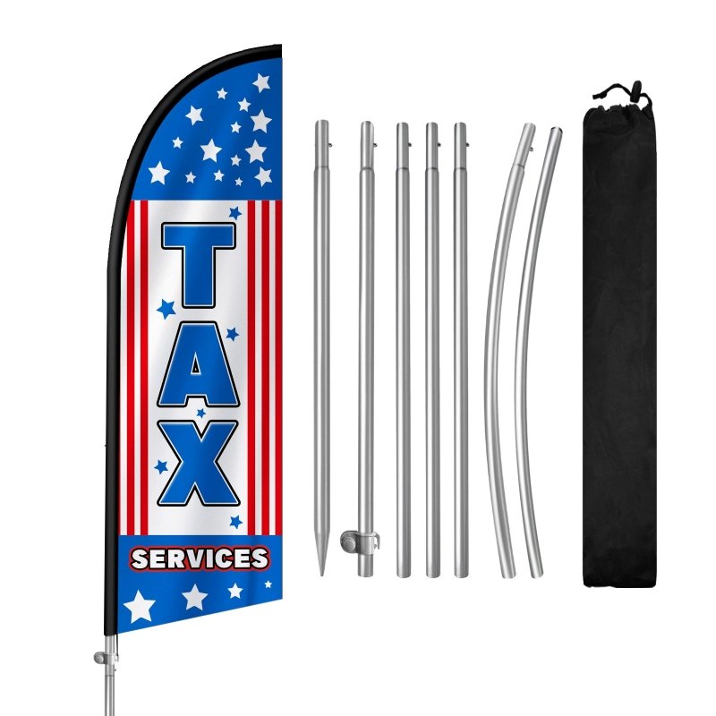 8FT Tax Services Banner Feather Flag with Stainless Steel Pole Kit(2m flag set)