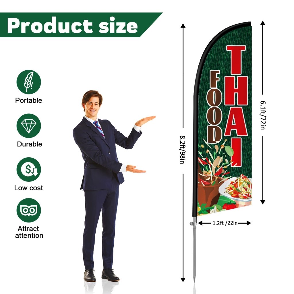 8FT Thai Food Sign 01 Feather Flag with Stainless Steel Pole Kit(2m flag set)