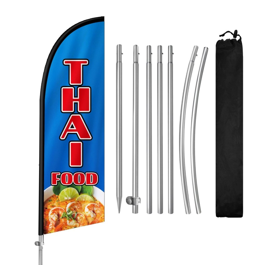 8FT Thai Food Sign Feather Flag with Stainless Steel Pole Kit(2m flag set)