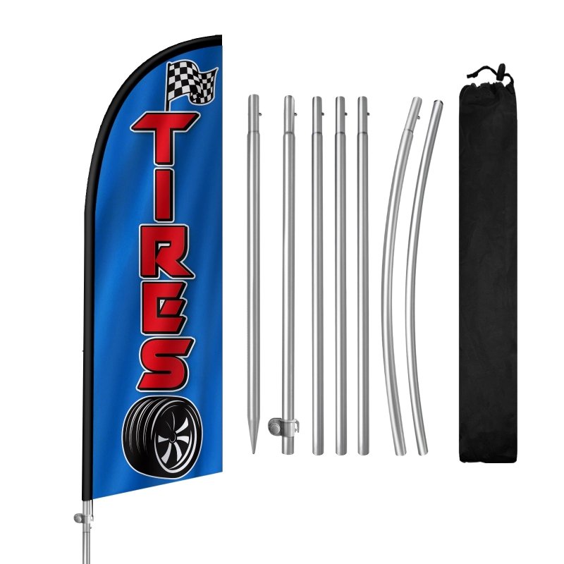 8FT Tires Banner Feather Flag with Stainless Steel Pole Kit(2m flag set)