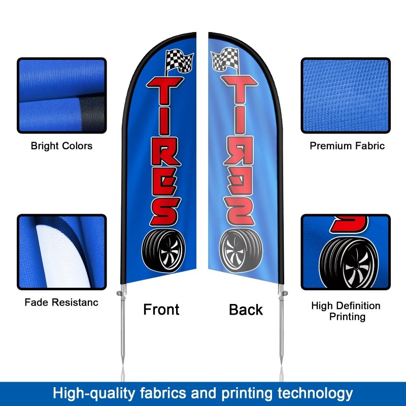 8FT Tires Banner Feather Flag with Stainless Steel Pole Kit(2m flag set)