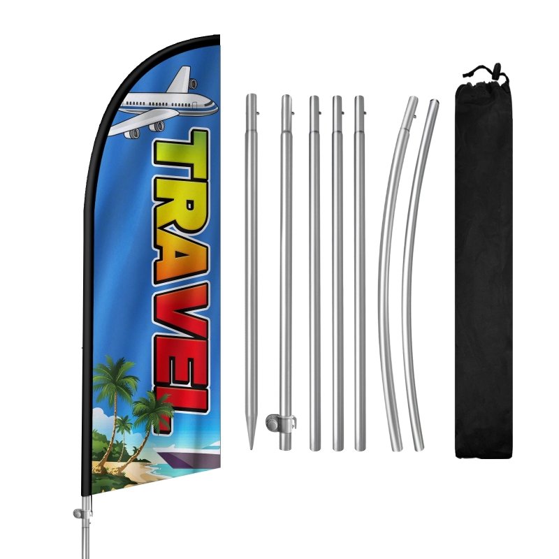 8FT Travel Banner Feather Flag with Stainless Steel Pole Kit(2m flag set)