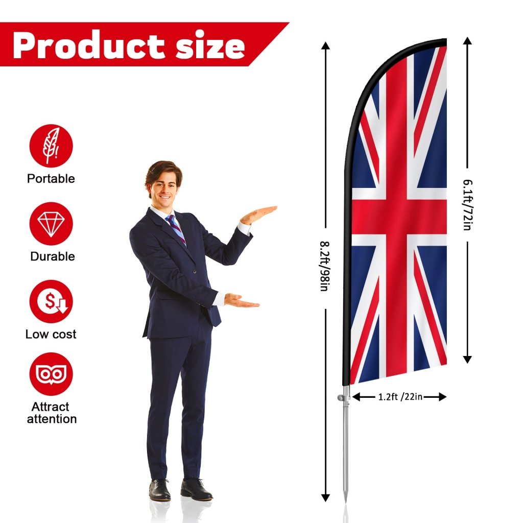 8FT United Kingdom Feather Flag with Stainless Steel Pole Kit(2m flag set)