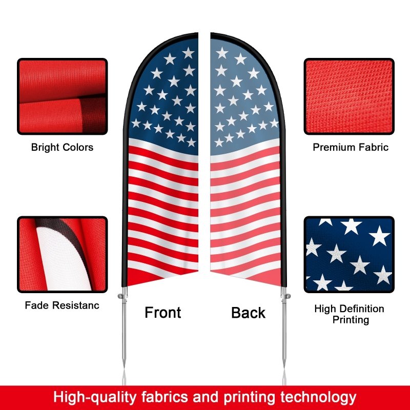 8FT US National Feather Flag with Stainless Steel Pole Kit(2m flag set)