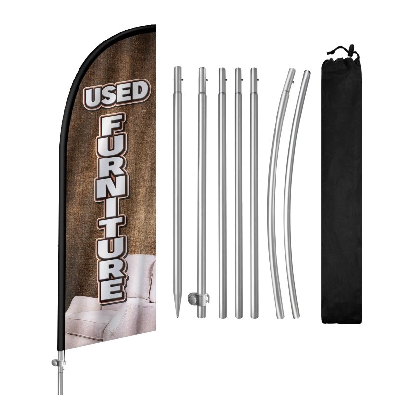 8FT Used Furniture Banner Feather Flag with Stainless Steel Pole Kit(2m flag set)