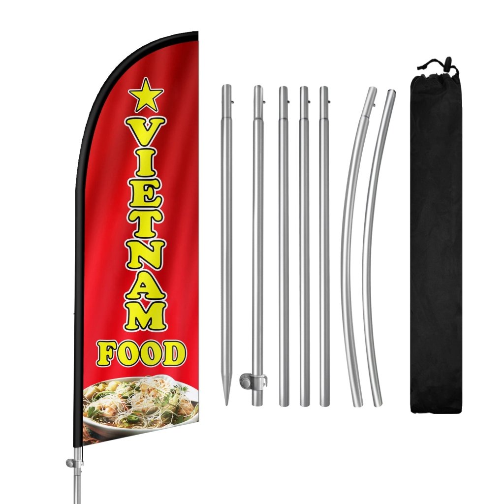 8FT Vietnam Food Feather Flag with Stainless Steel Pole Kit(2m flag set)