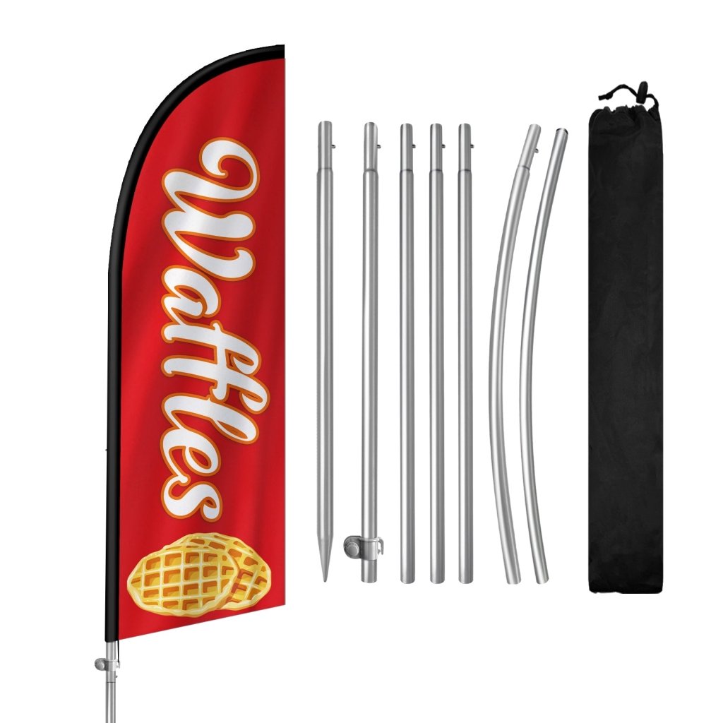 8FT Waffles Red Feather Flag with Stainless Steel Pole Kit(2m flag set)