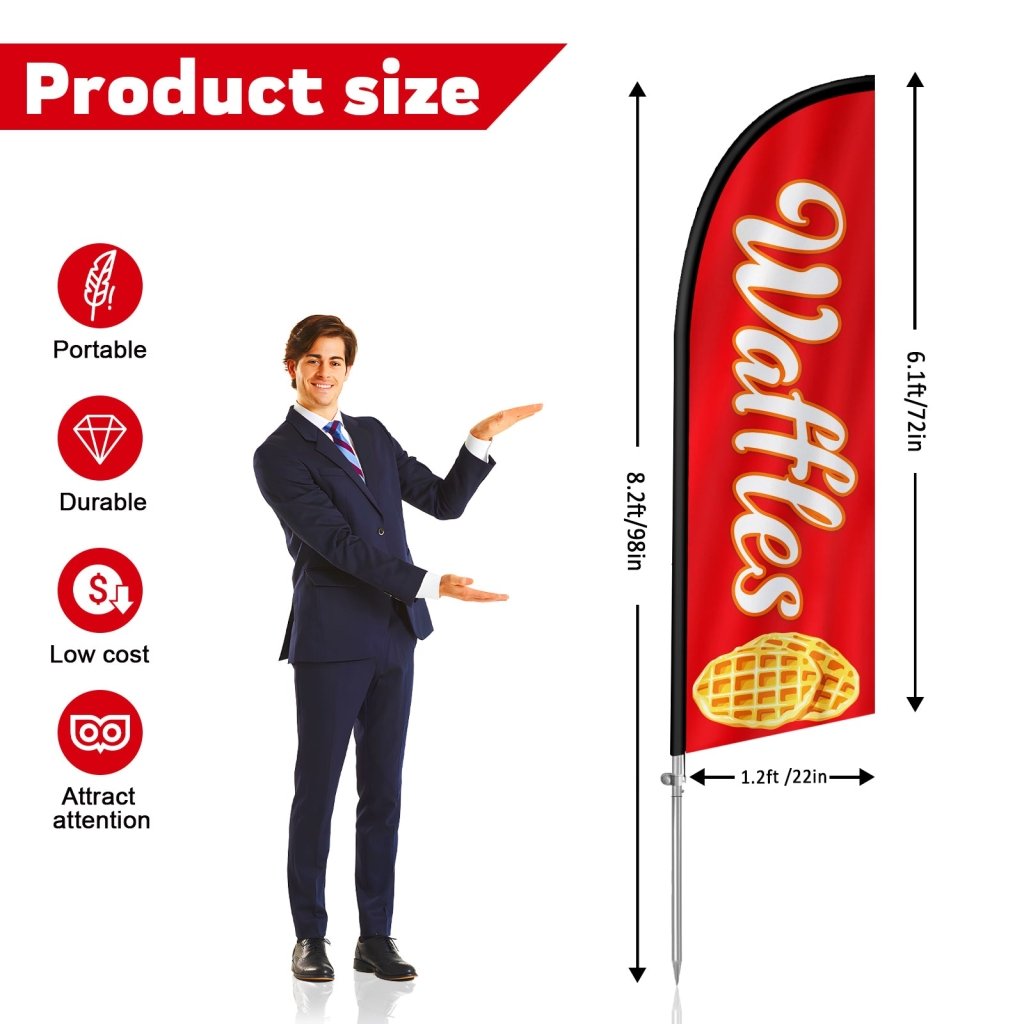 8FT Waffles Red Feather Flag with Stainless Steel Pole Kit(2m flag set)