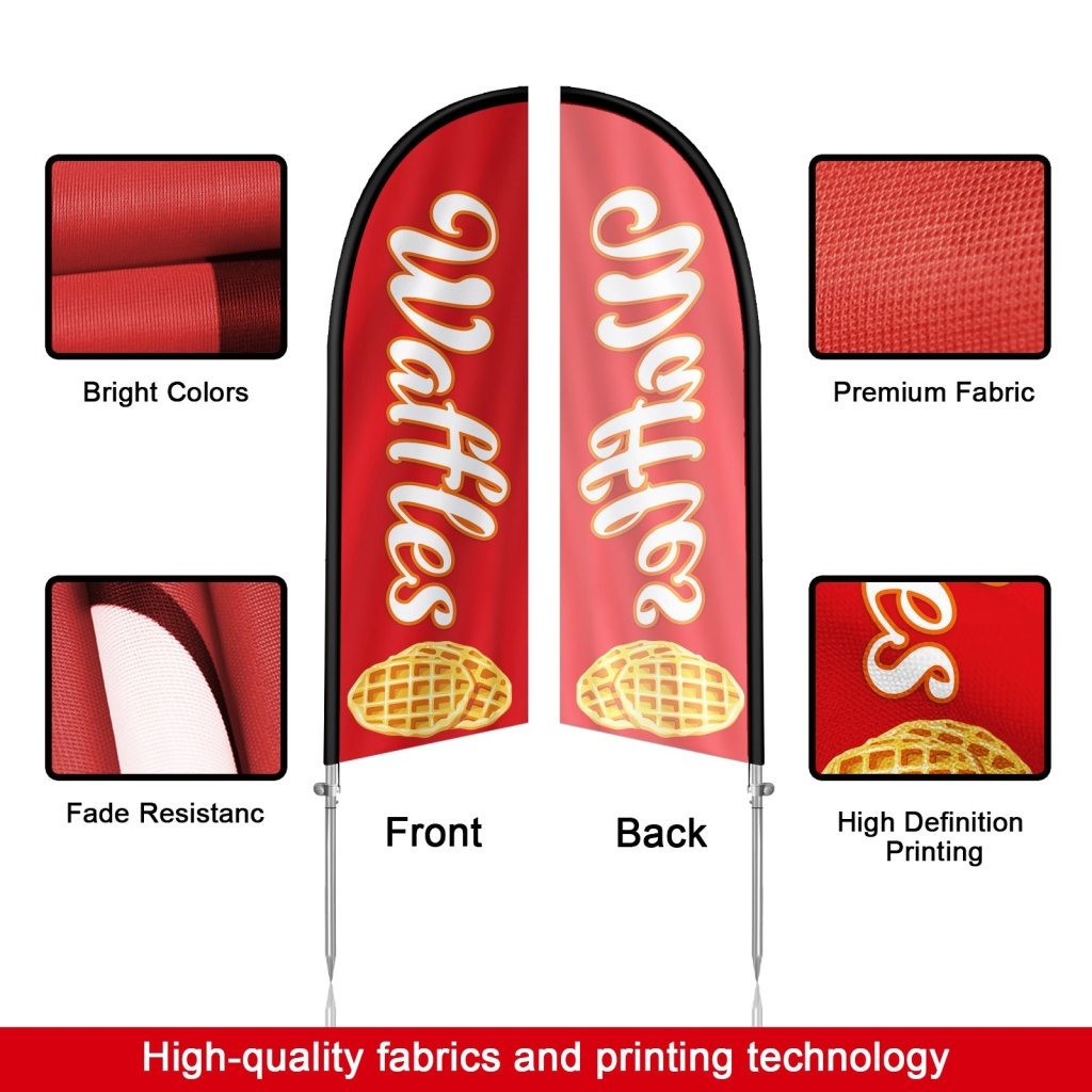 8FT Waffles Red Feather Flag with Stainless Steel Pole Kit(2m flag set)