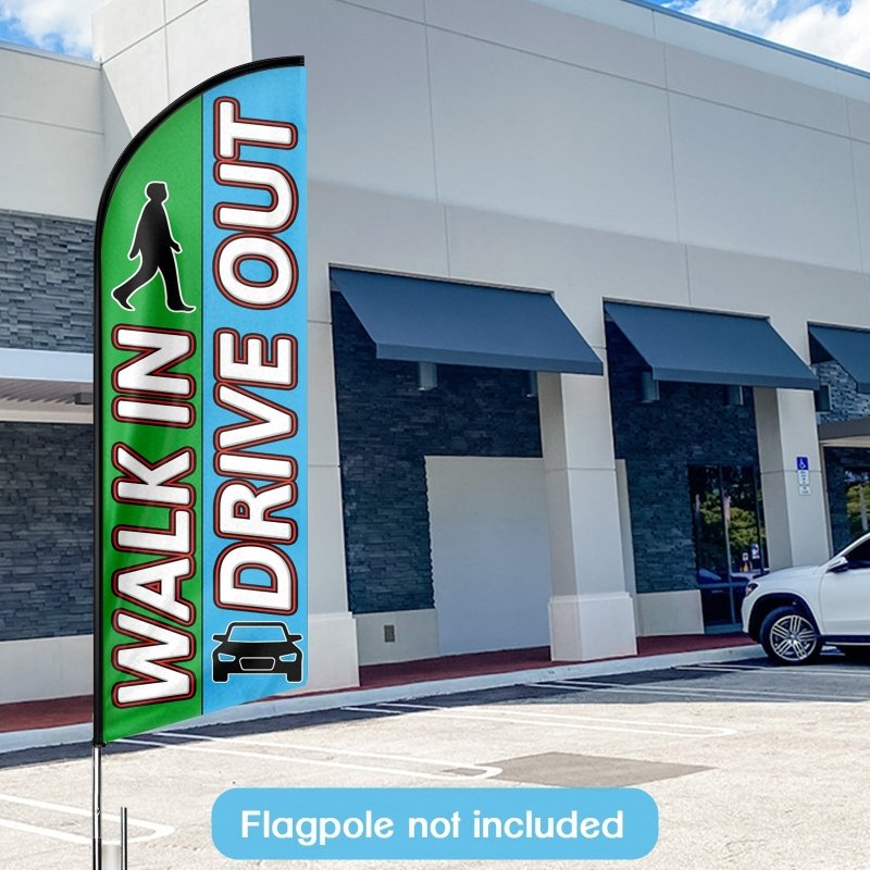 8FT Walk In Drive Out Advertising Swooper Flag (Flagpole Not Included 3.4)