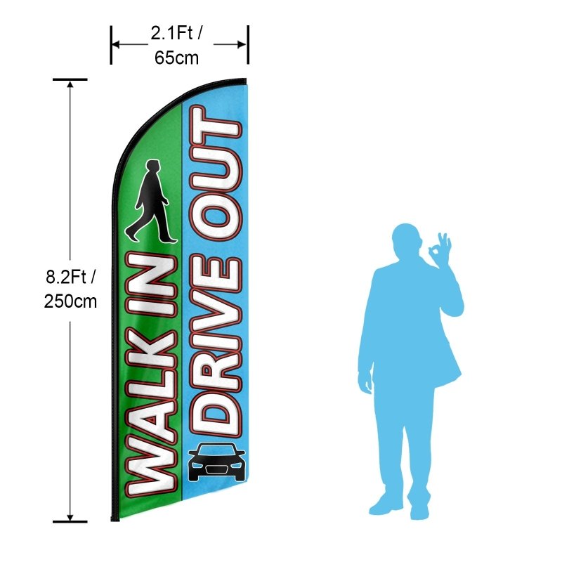 8FT Walk In Drive Out Advertising Swooper Flag (Flagpole Not Included 3.4)