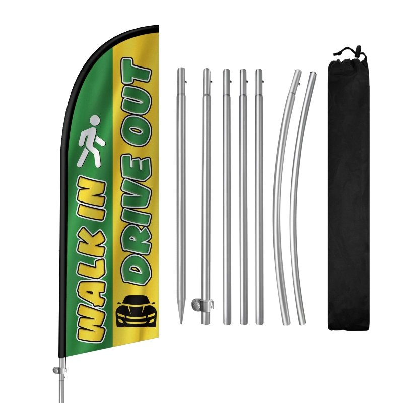 8FT Walk In Drive Out Banner Feather Flag with Stainless Steel Pole Kit(2m flag set)