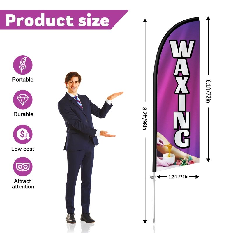 8FT Waxing Feather Flag with Stainless Steel Pole Kit(2m flag set)