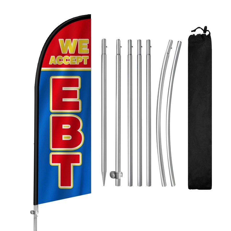 8FT We Accept Ebt Banner Feather Flag with Stainless Steel Pole Kit(2m flag set)