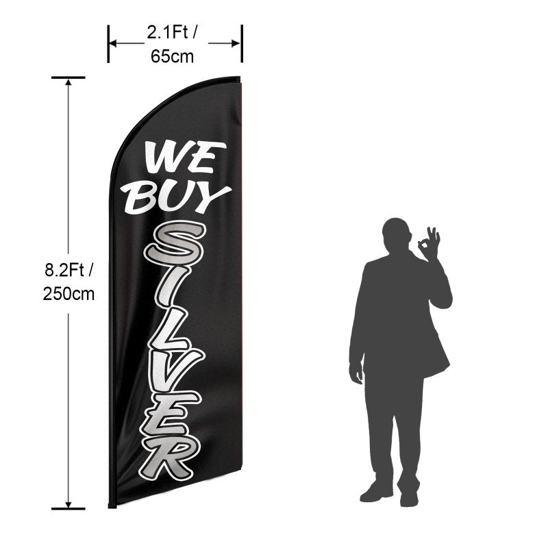 8FT We Buy Silver Advertising Swooper Flag (Flagpole Not Included 3.4)