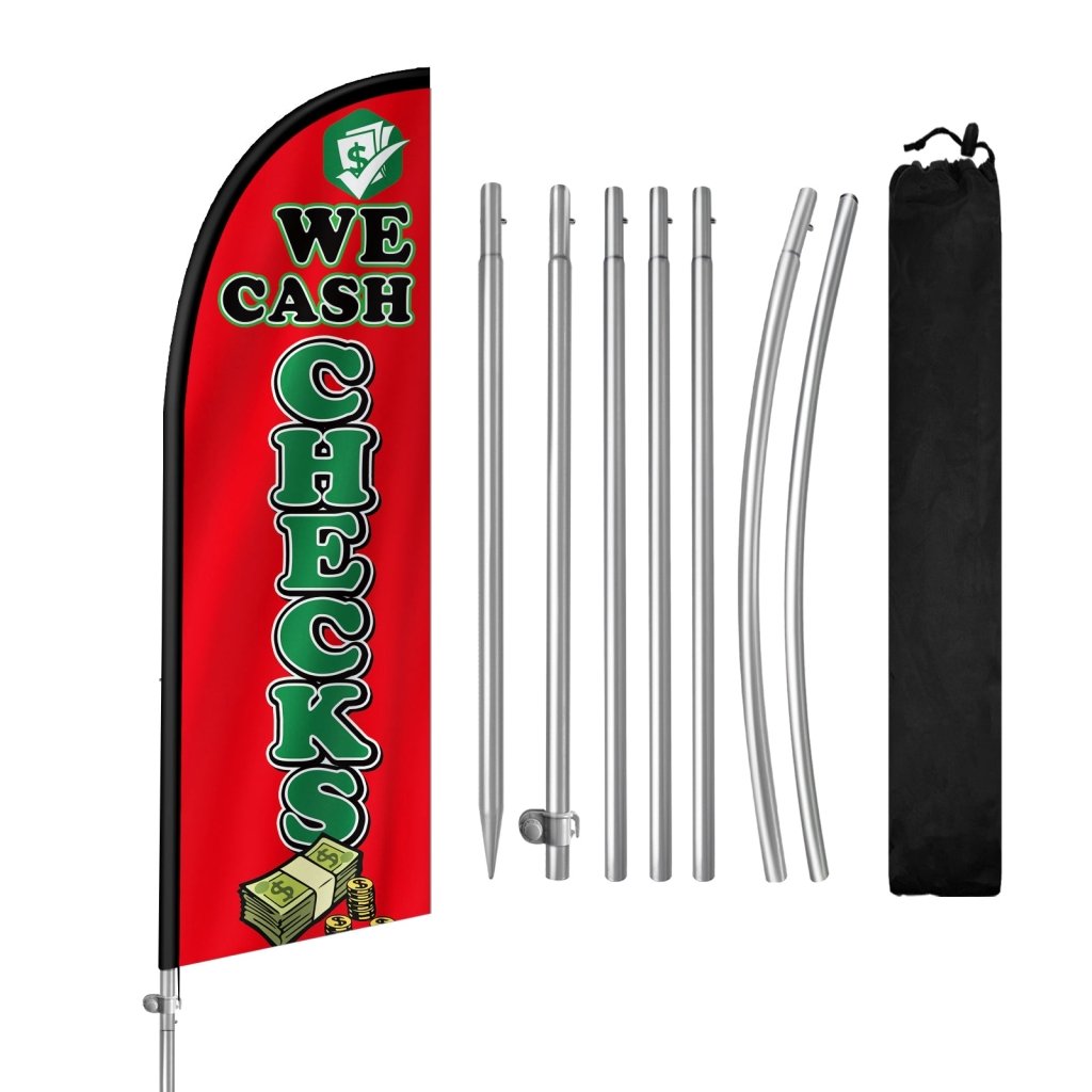 8FT We Cash Checks Banner Feather Flag with Stainless Steel Pole Kit(2m flag set)