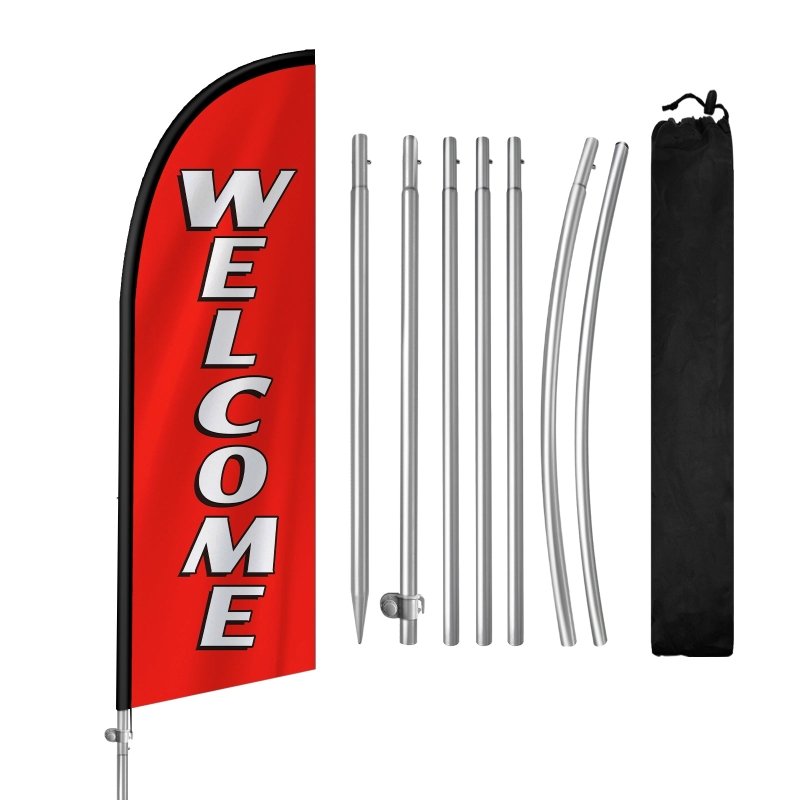 8FT Welcome 01 Banner Feather Flag with Stainless Steel Pole Kit(2m flag set)