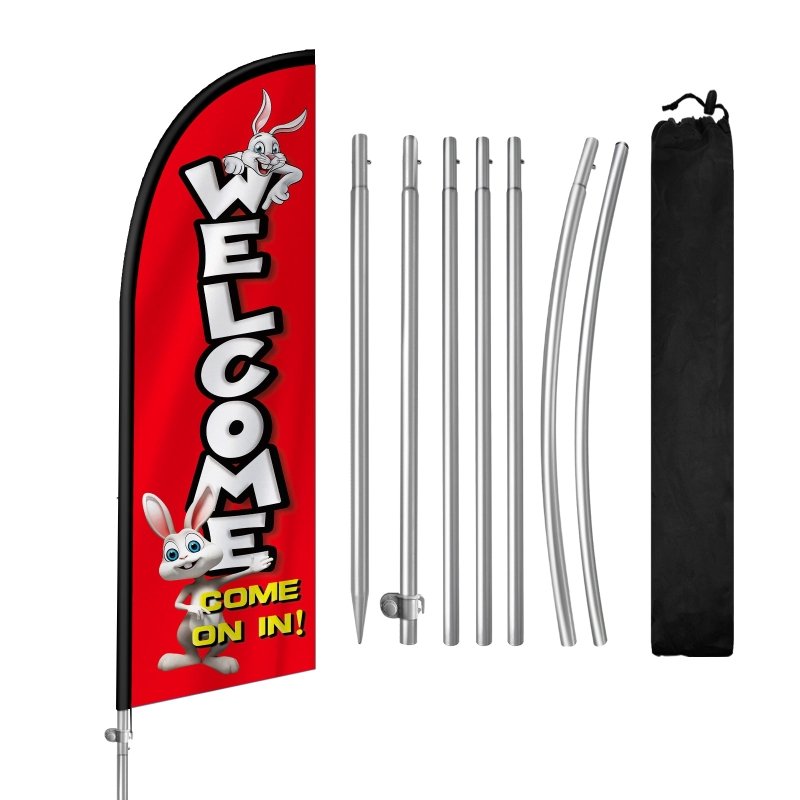 8FT Welcome 02 Banner Feather Flag with Stainless Steel Pole Kit(2m flag set)