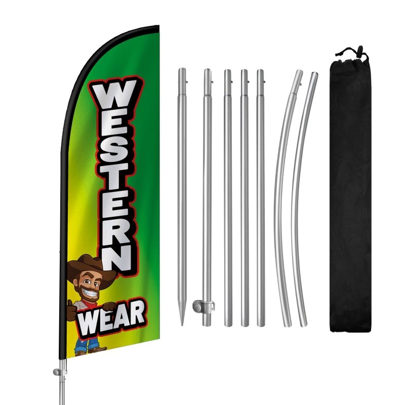 8FT Western Wear Banner Feather Flag with Stainless Steel Pole Kit(2m flag set)