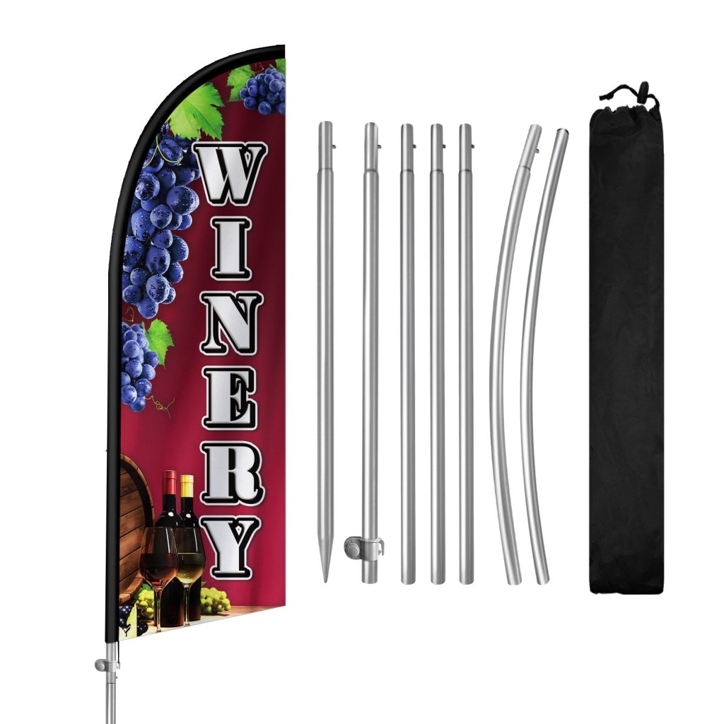 8FT Winery Feather Flag with Stainless Steel Pole Kit(2m flag set)