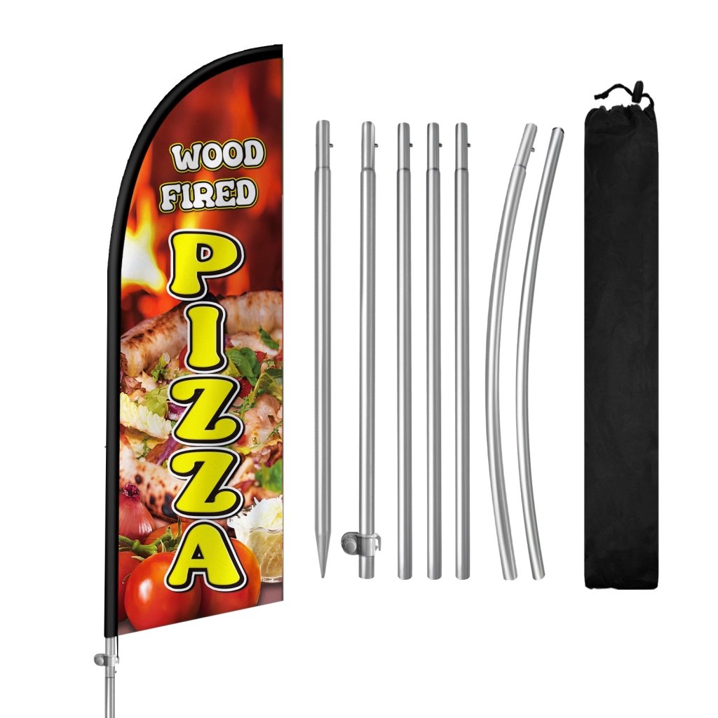 8FT Wood Fired Pizza Feather Flag with Stainless Steel Pole Kit(2m flag set)