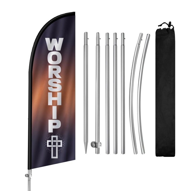 8FT Worship Banner Feather Flag with Stainless Steel Pole Kit(2m flag set)