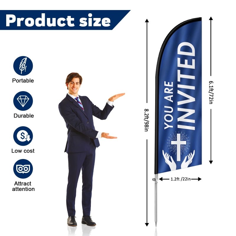 8FT You Are Invited Banner Feather Flag with Stainless Steel Pole Kit(2m flag set)