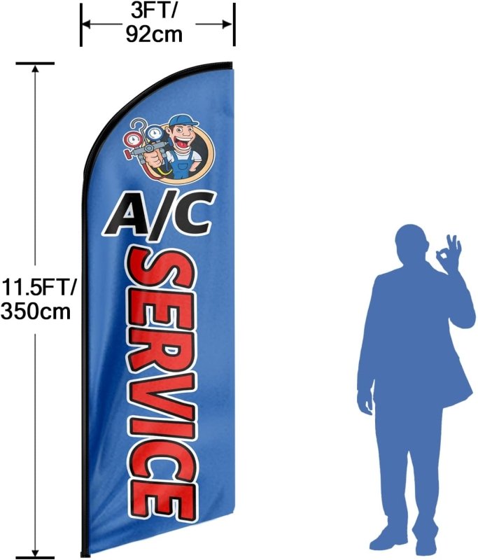 A/C Service Themed Feather Flag, 11FT A/C Service Advertising Swooper Flag Fit 15FT Flagpole(Flagpole Not Included 4.3)