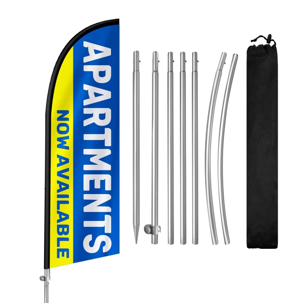 Apartment for Rent Sign - 8FT Apartments Banner Feather Flag with Stainless Steel Pole Kit(2m flag set)