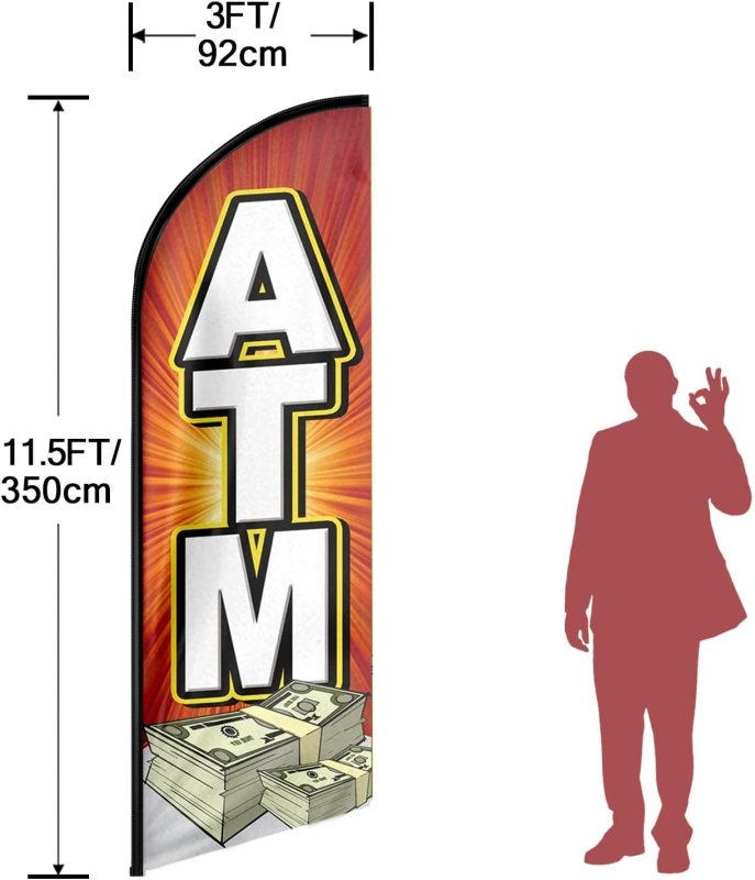 Atm Sign - 11FT Atm Advertising Swooper Flag Fit 15FT Flagpole (Flagpole Not Included 4.3)