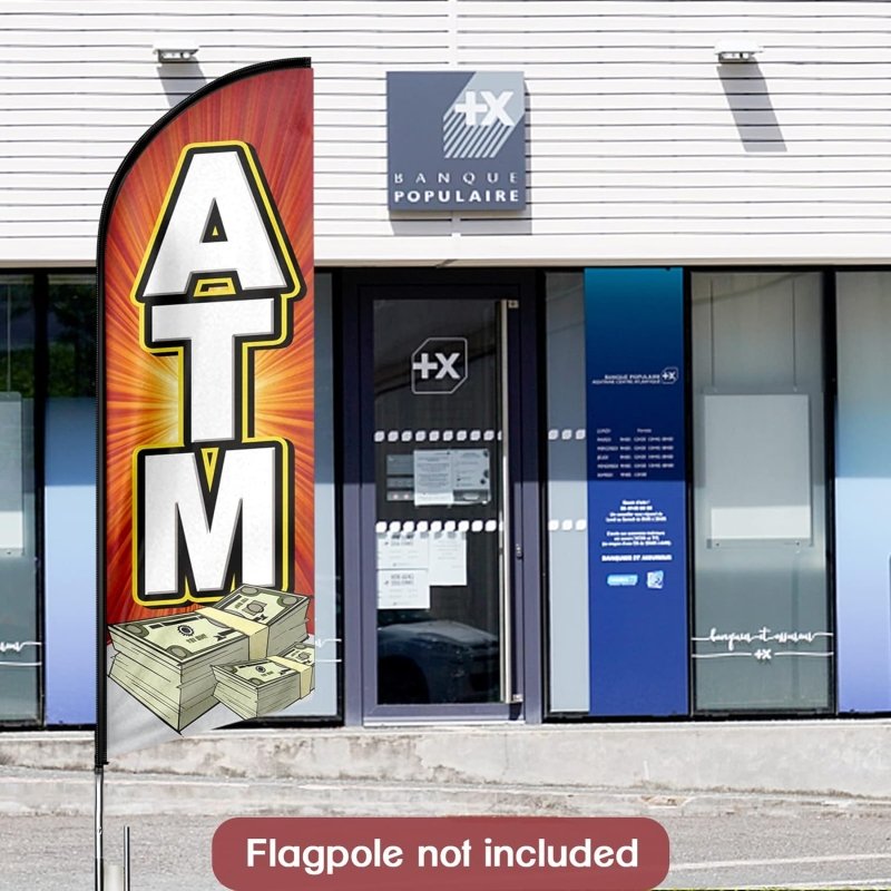 Atm Sign - 11FT Atm Advertising Swooper Flag Fit 15FT Flagpole (Flagpole Not Included 4.3)