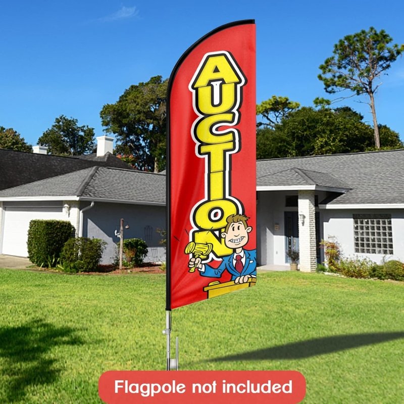 Auction Sign - 11FT Auction Advertising Swooper Flag Fit 15FT Flagpole (Flagpole Not Included 4.3)