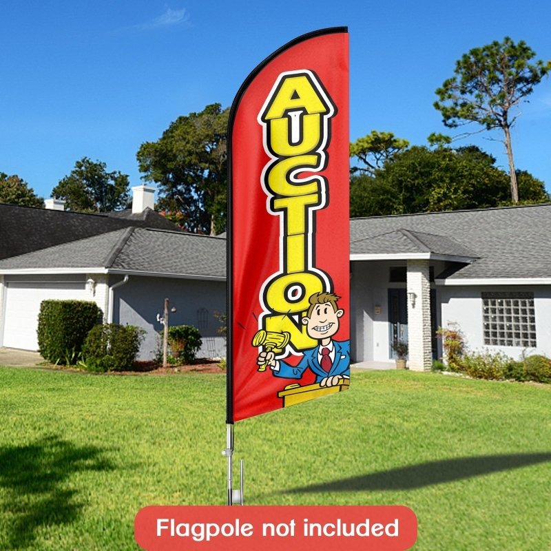 Auction Sign - 8FT Auction Advertising Swooper Flag (Flagpole Not Included 3.4)