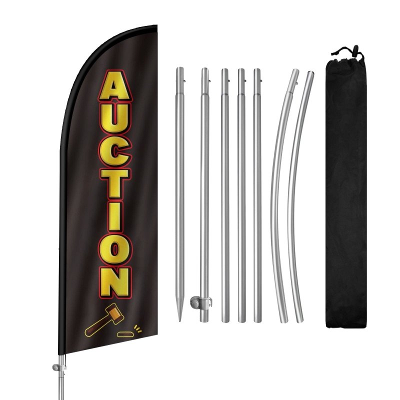 Auction Sign - 8FT Auction Feather Flag with Stainless Steel Pole Kit(2m flag set)