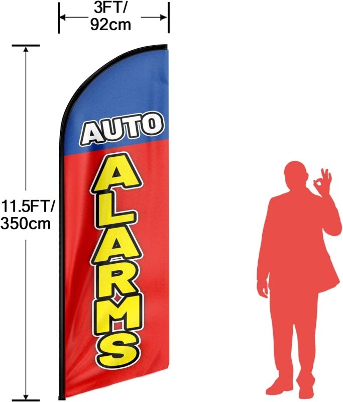 Auto Alarms Themed Feather Flag, 11FT Auto Alarms Advertising Swooper Flag Fit 15FT Flagpole(Flagpole Not Included 4.3)