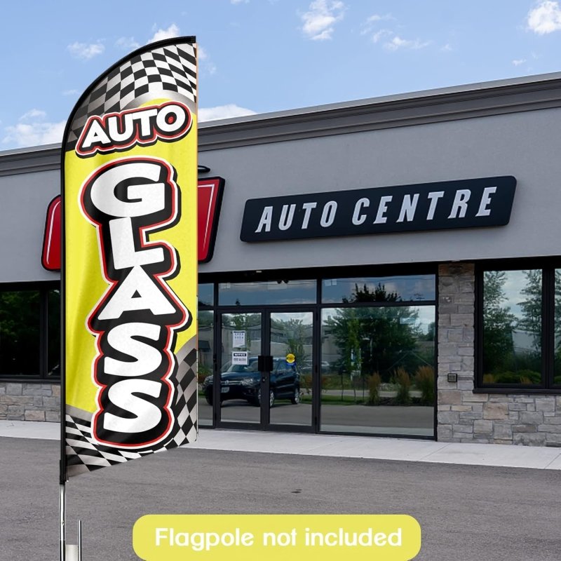 Auto Glass Themed Feather Flag, 8FT Auto Glass Advertising Swooper Flag(Flagpole Not Included 3.4)