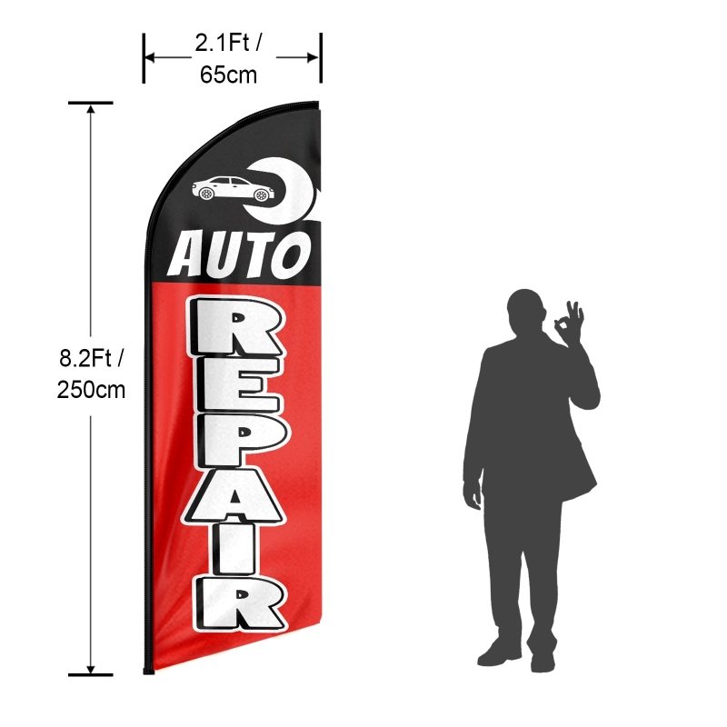 Auto Repair Shop Signs - 8FT Auto Repair Advertising Swooper Flag (Flagpole Not Included 3.4)